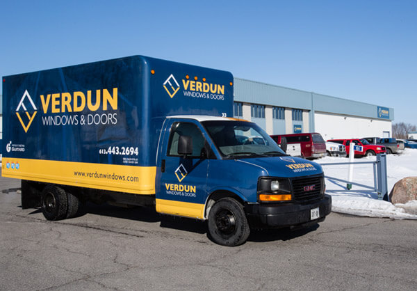 Verdun installation truck outside of manufactuing plant in Vars, Ontario