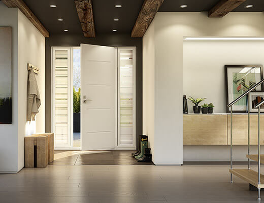 A European residential door with double sidelites