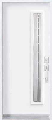 Porte blanche moderne avec insert en verre rectangulaire élégant qui enjambe toute la hauteur de la porte