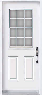 Porte blanche traditionnelle avec insert en demi-verre et grilles de contour