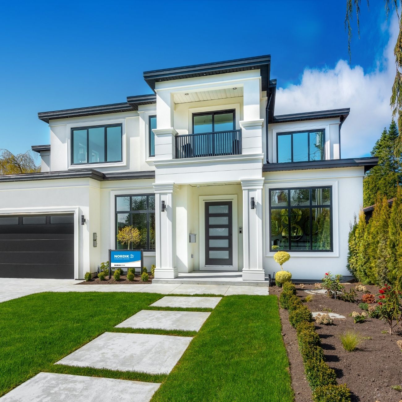Styled front entry with glass, sidelites, or colour
