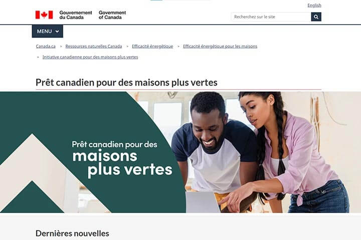 Une capture d'écran du portail Prêt canadien pour des maisons plus vertes sur le site Web du gouvernement du Canada.