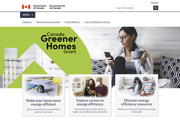 A screenshot of the Greener Homes Grant portal on the government of Canada website.