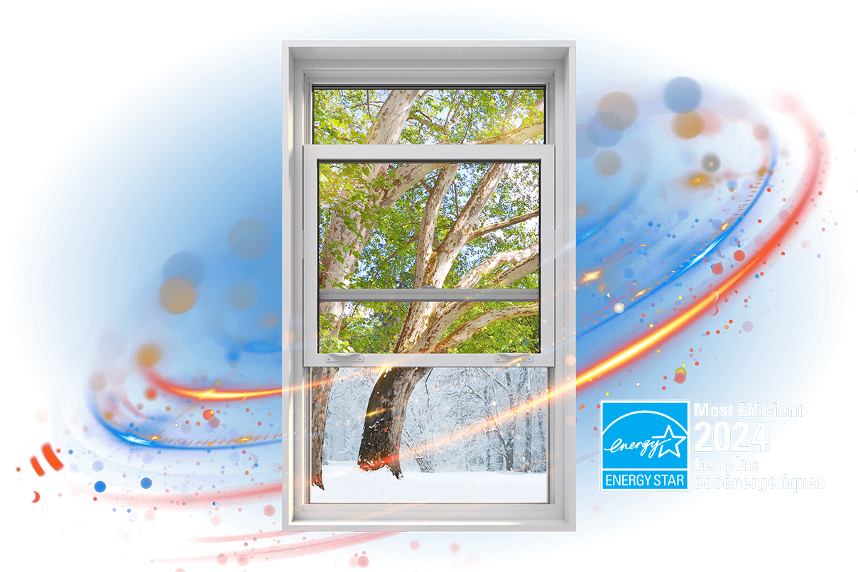 A RevoCell hung window with the Energy Star Most Efficient 2024 logo.