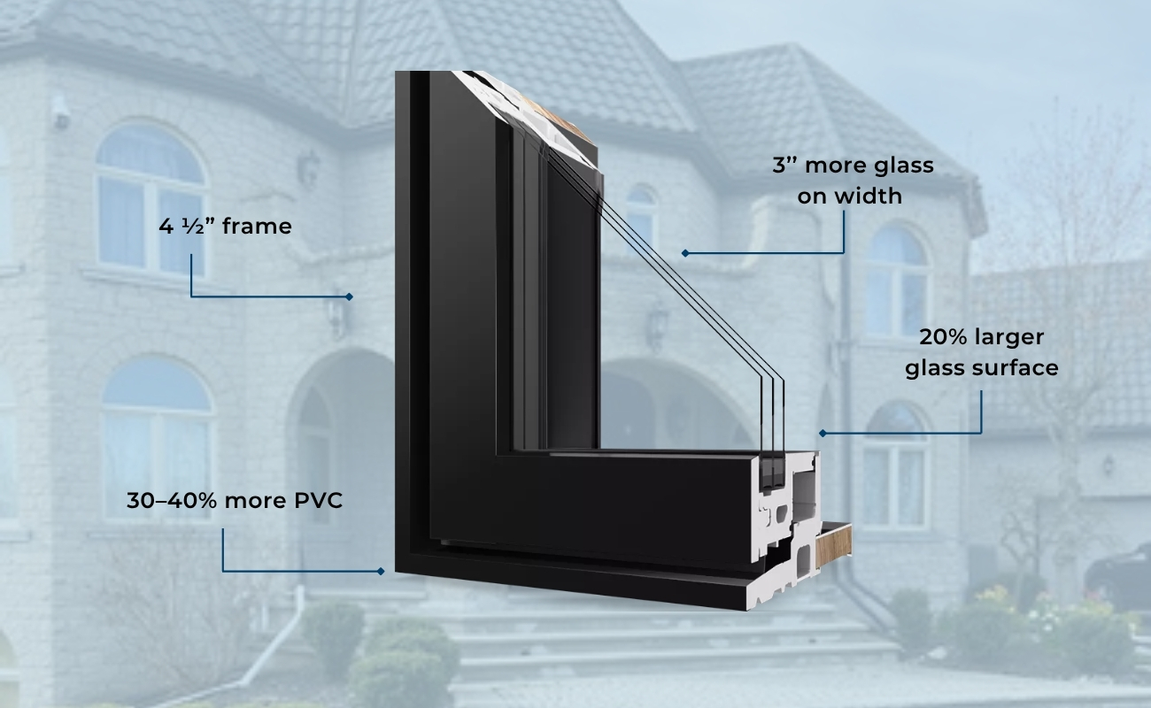 Verdun RevoCell solid-core microcellular PVC window frame compared with a standard hollow vinyl frame
