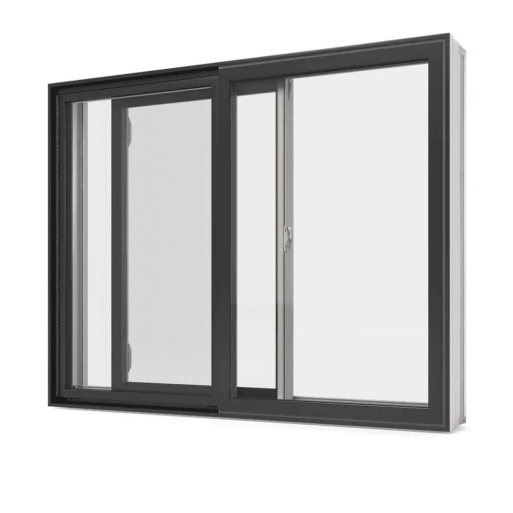 A partially open RevoCell slider window with black exterior colour